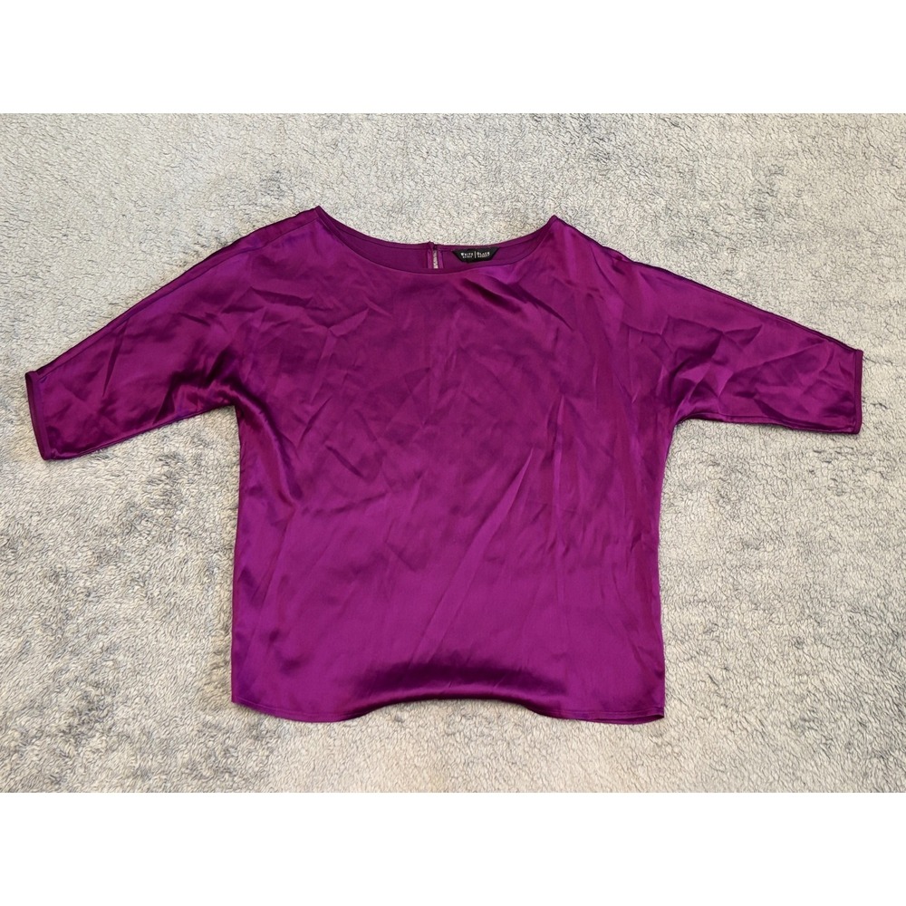 White House Black Market Blouse Stretch Silk Womens XXS Purple Short Sleeve
